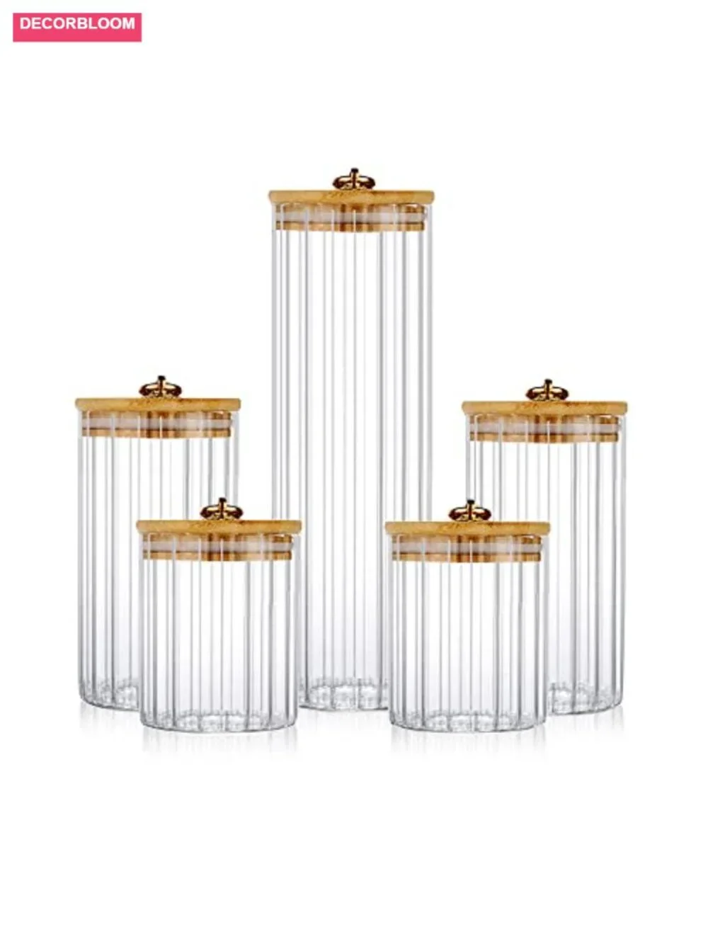 Glass Storage Jars Set of 5, Coffee Bar Containers with Airtight Bamboo Lid